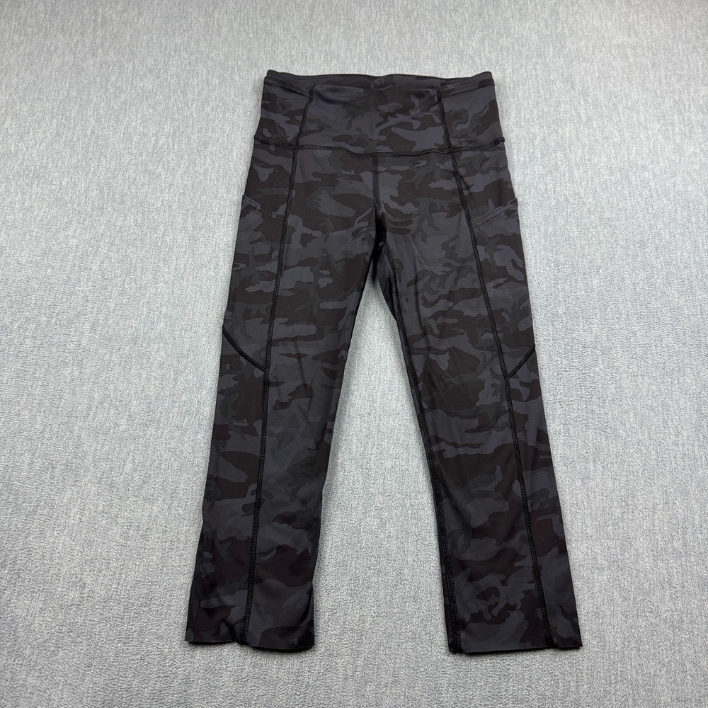 Lululemon Leggings Womens 4 Black Camo Fast Free Crop II 19" Yoga Gym Running